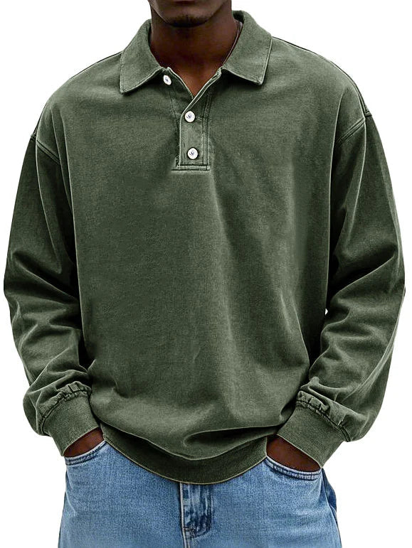Brychan - Polo de manga larga con lavado vintage