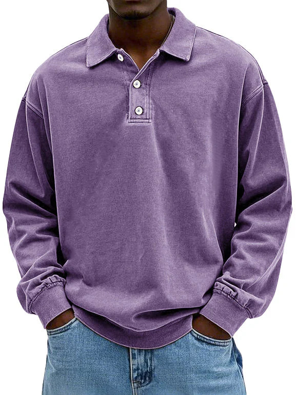 Brychan - Polo de manga larga con lavado vintage