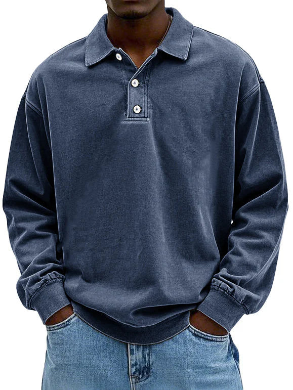 Brychan - Polo de manga larga con lavado vintage
