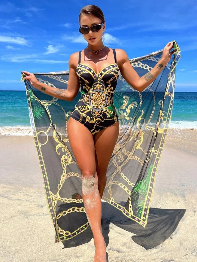 Diana - Conjunto de bañador push-up de una pieza y salida de playa
