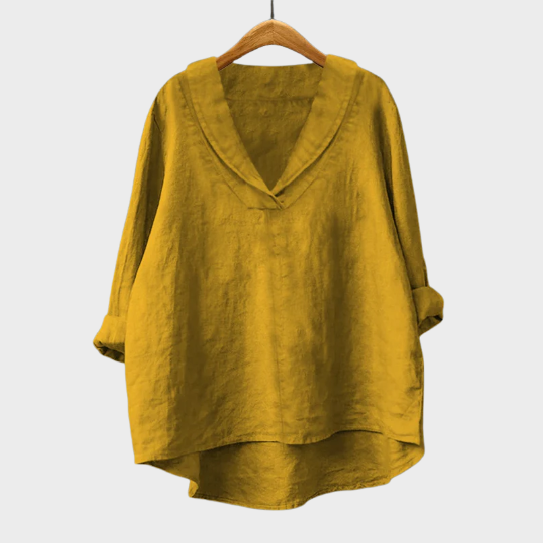 Bellissea - Blusa elegante drapeada con escote en V