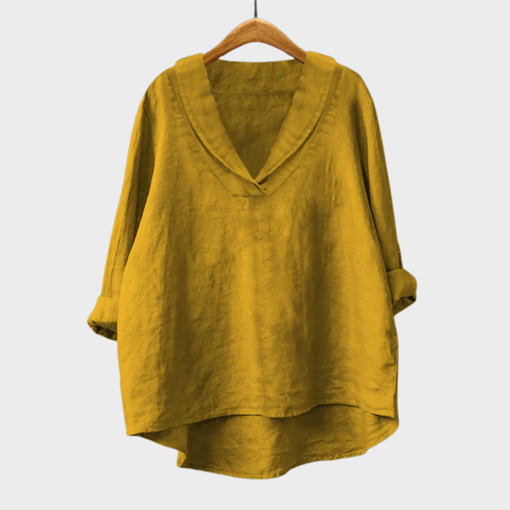 Bellissea - Blusa elegante drapeada con escote en V