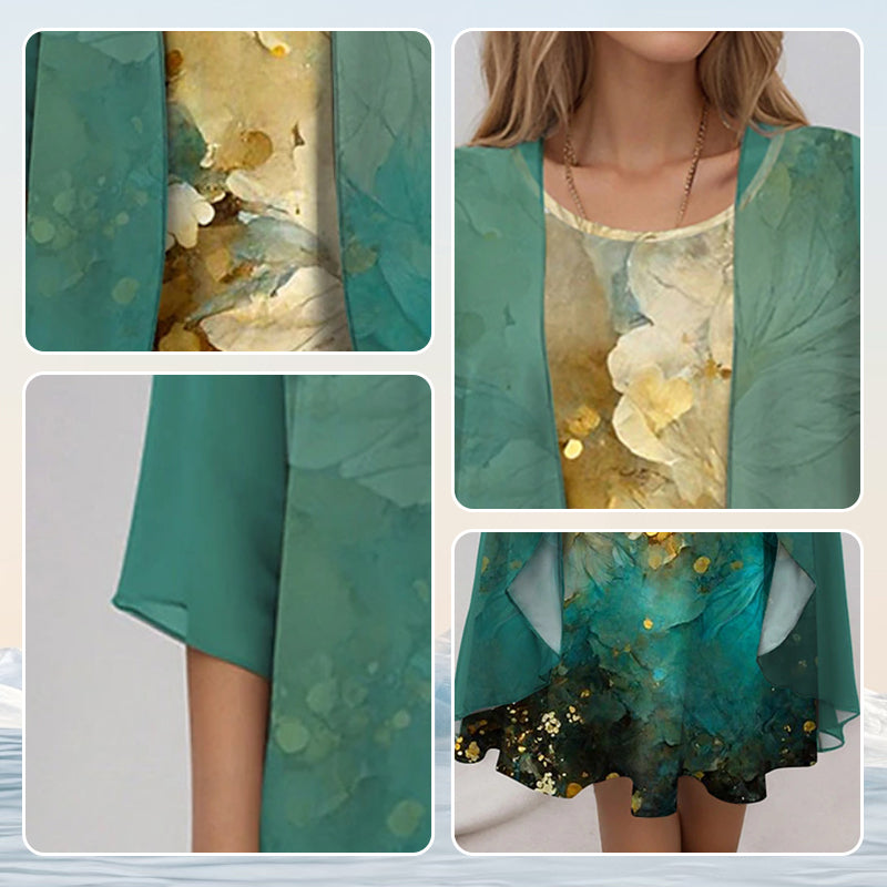 Delavelle - Conjunto elegante con vestido midi a capas
