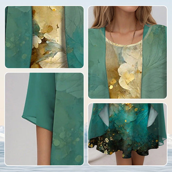 Delavelle - Conjunto elegante con vestido midi a capas
