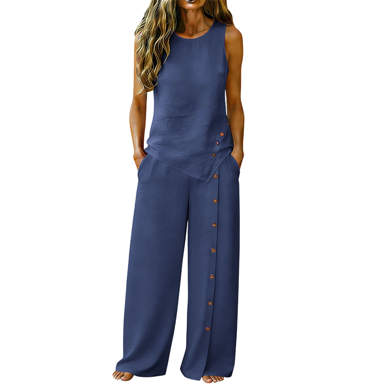 Amanda - Conjunto de top sin mangas transpirable y pantalón de pierna ancha