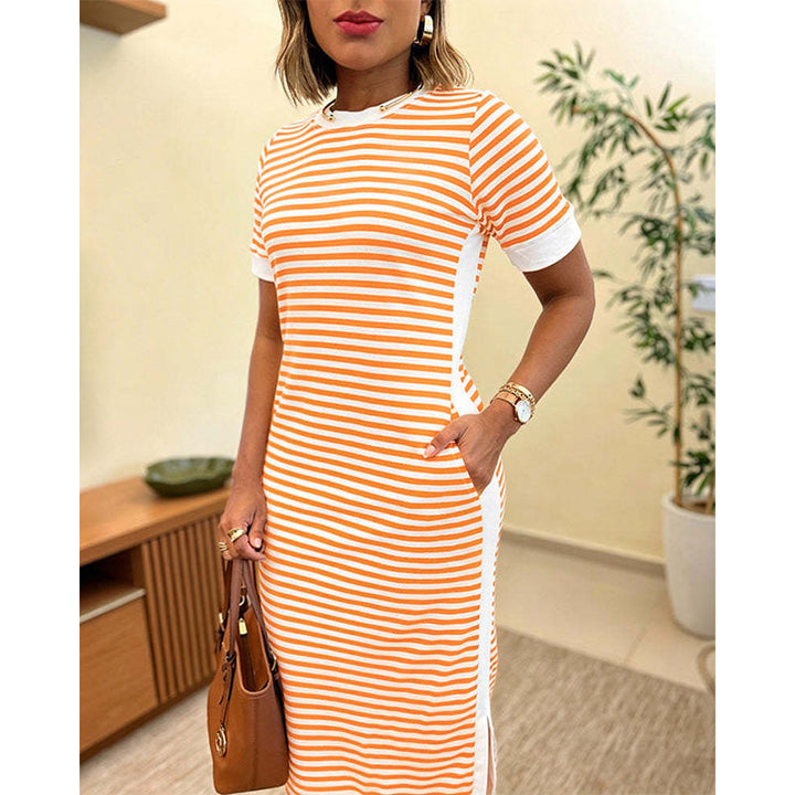 Reeva - Vestido midi de rayas de tacto suave