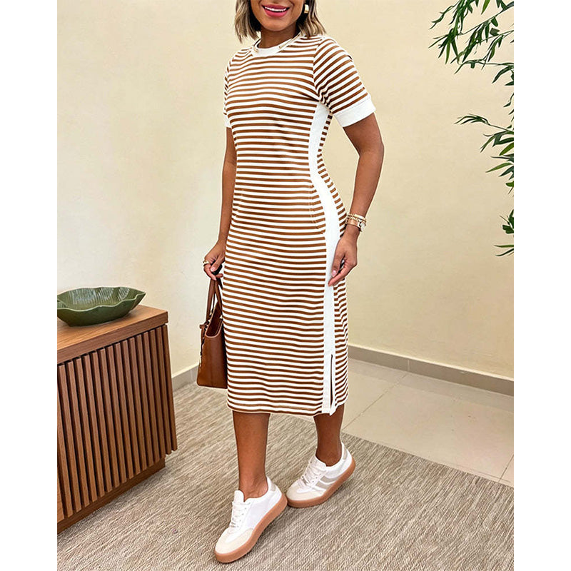 Reeva - Vestido midi de rayas de tacto suave