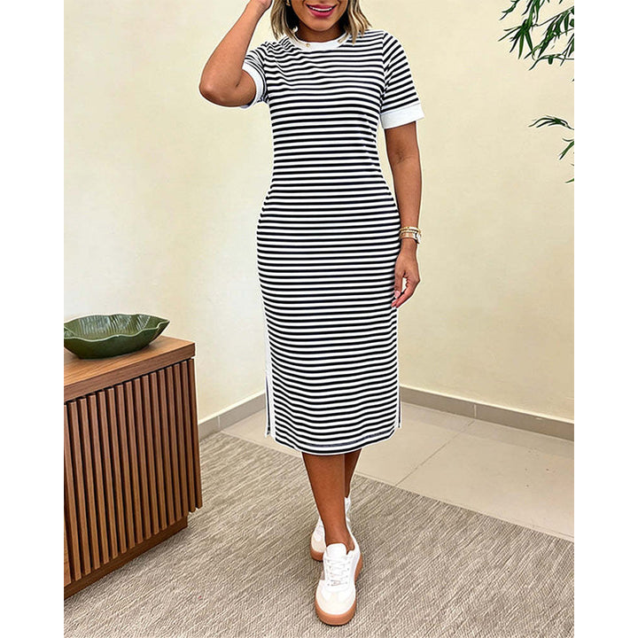 Reeva - Vestido midi de rayas de tacto suave