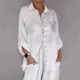 Oriavelle - Conjunto lujoso de blusa y pantalón de lentejuelas