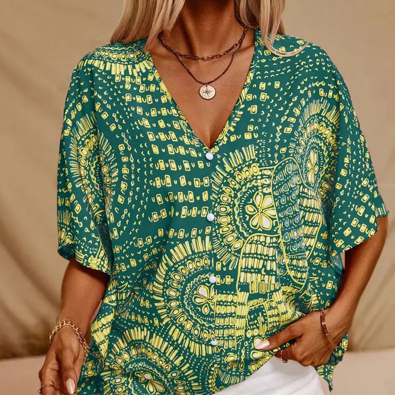 Noellise - Blusa artística de manga murciélago