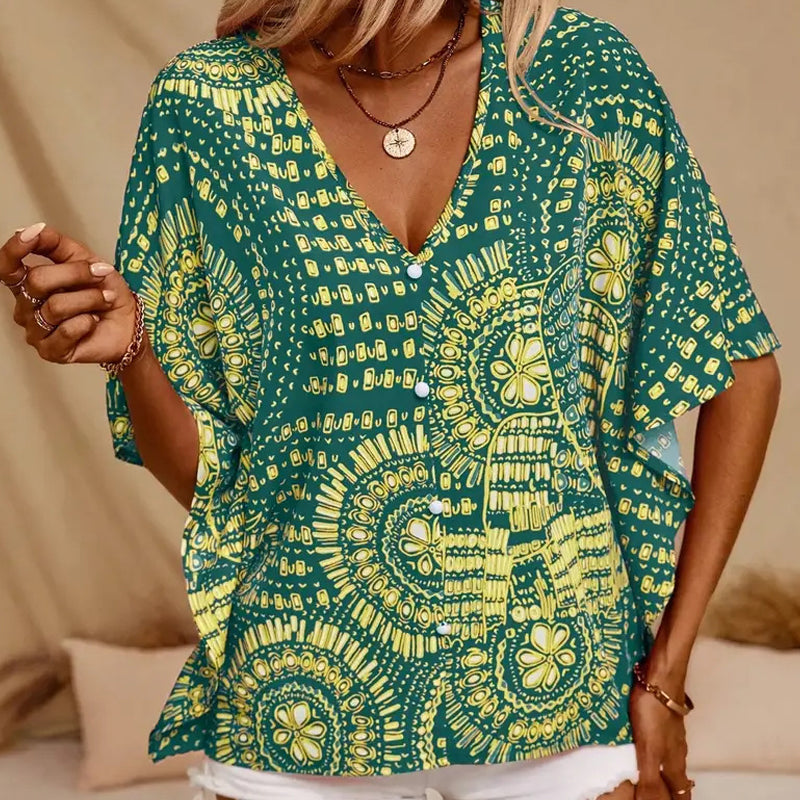 Noellise - Blusa artística de manga murciélago