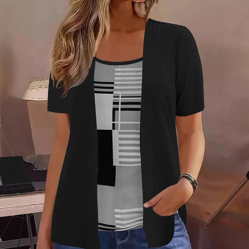 Celiora - Conjunto moderno de blusa y cárdigan