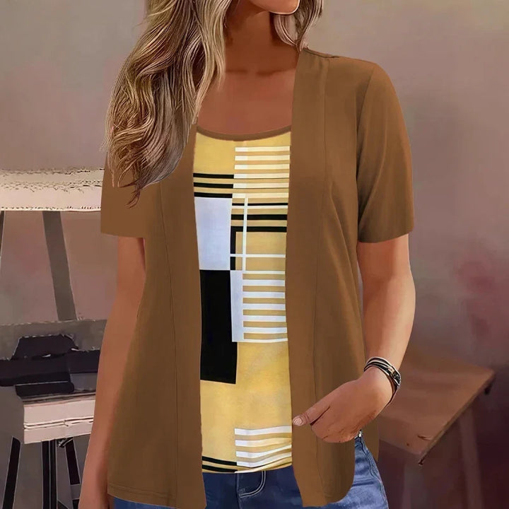 Celiora - Conjunto moderno de blusa y cárdigan