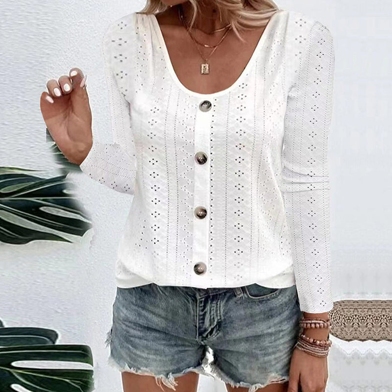 Aelwen - Blusa de cuello redondo de tacto suave