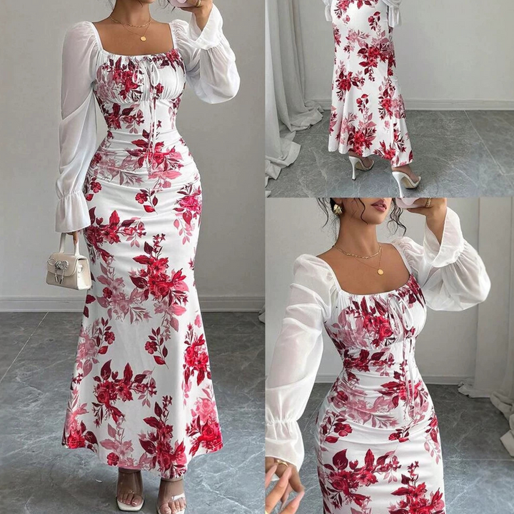 Noevalle - Vestido de corte sirena floral de tacto suave