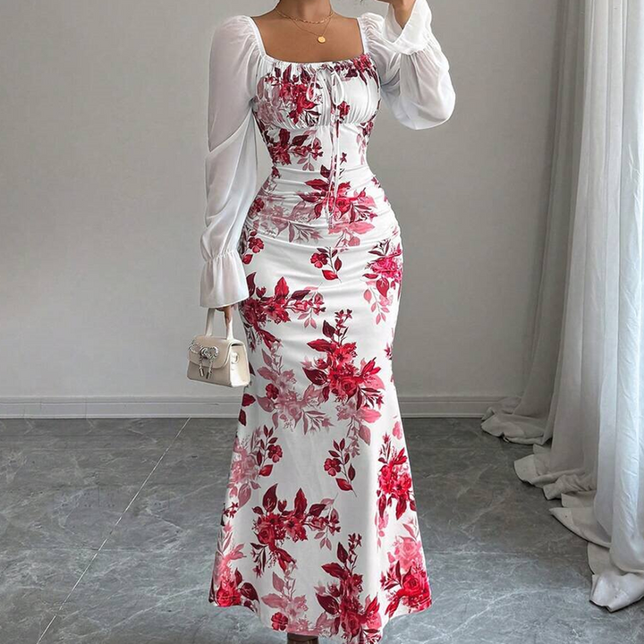 Noevalle - Vestido de corte sirena floral de tacto suave