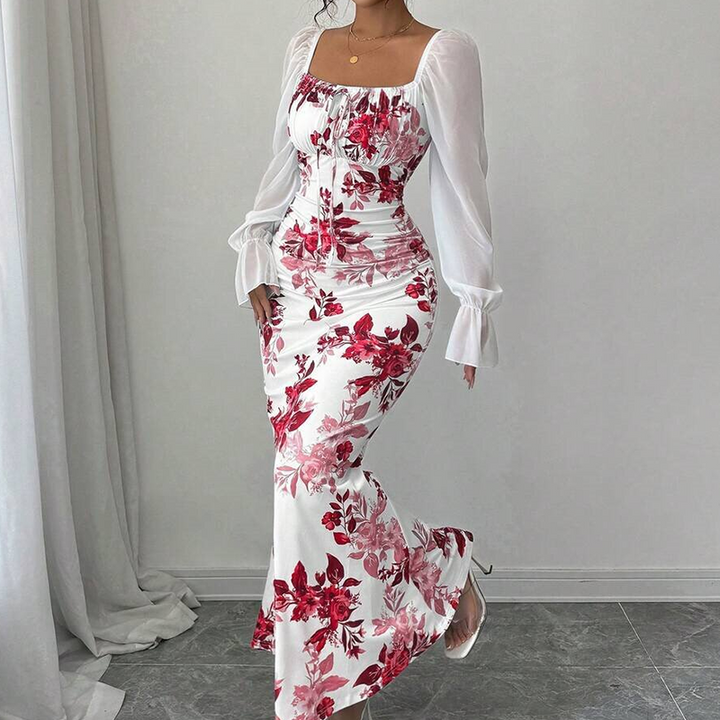 Noevalle - Vestido de corte sirena floral de tacto suave
