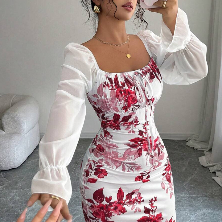 Noevalle - Vestido de corte sirena floral de tacto suave