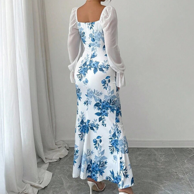 Noevalle - Vestido de corte sirena floral de tacto suave