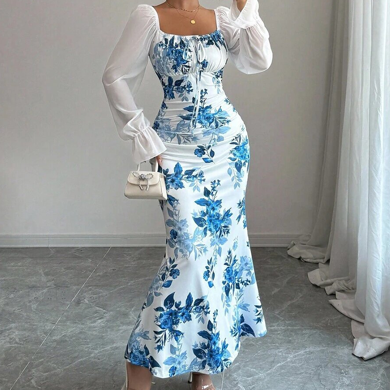 Noevalle - Vestido de corte sirena floral de tacto suave