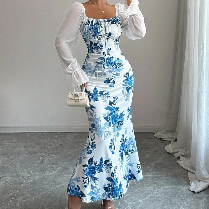 Noevalle - Vestido de corte sirena floral de tacto suave