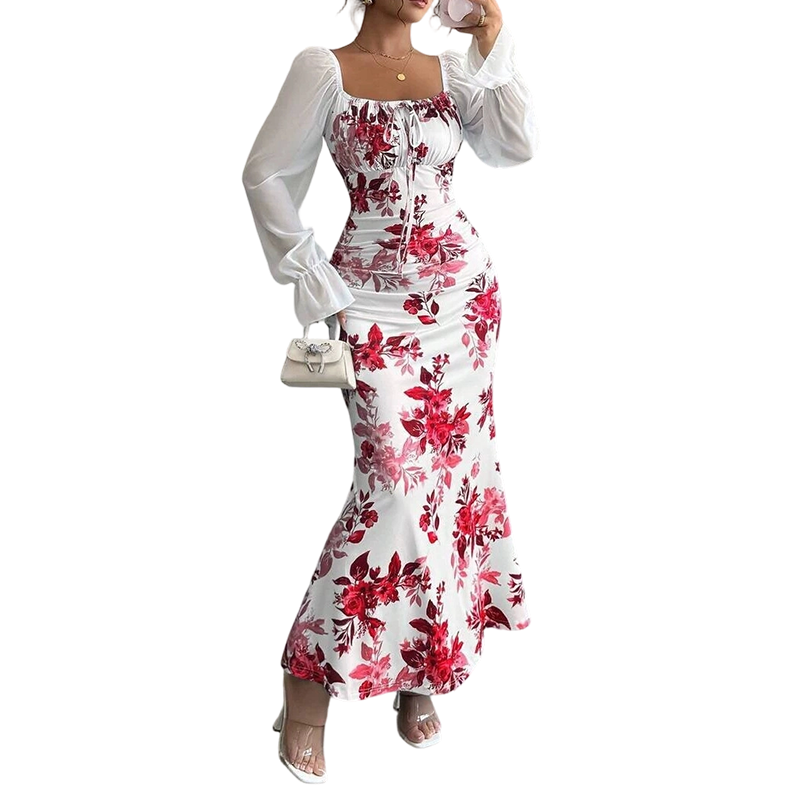 Noevalle - Vestido de corte sirena floral de tacto suave
