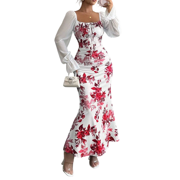 Noevalle - Vestido de corte sirena floral de tacto suave