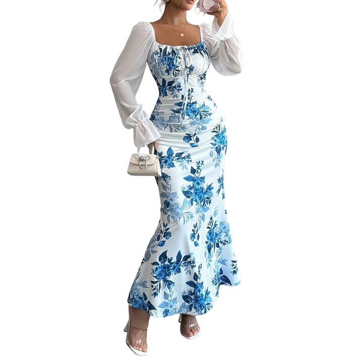 Noevalle - Vestido de corte sirena floral de tacto suave