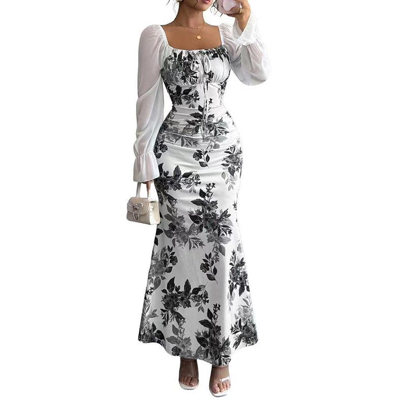 Noevalle - Vestido de corte sirena floral de tacto suave