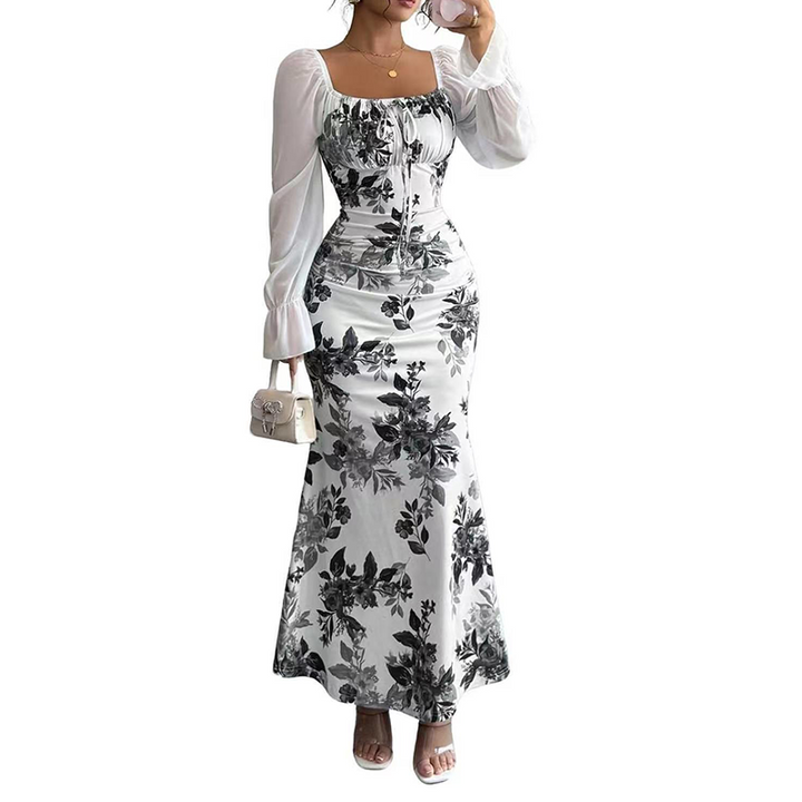 Noevalle - Vestido de corte sirena floral de tacto suave