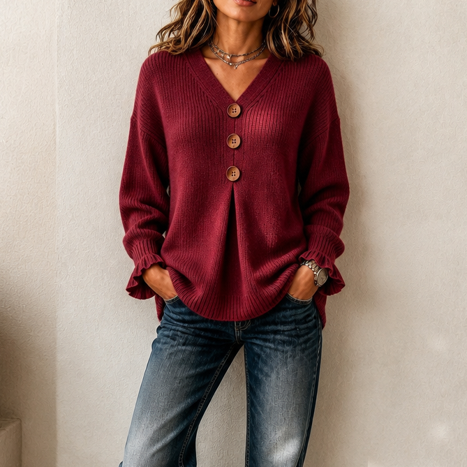 Annelie - Jersey de cuello de pico suave al tacto