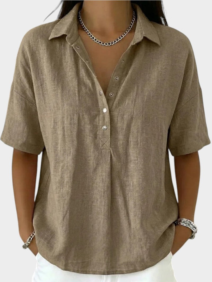 Alaira - Blusa de cuello en V de tacto suave
