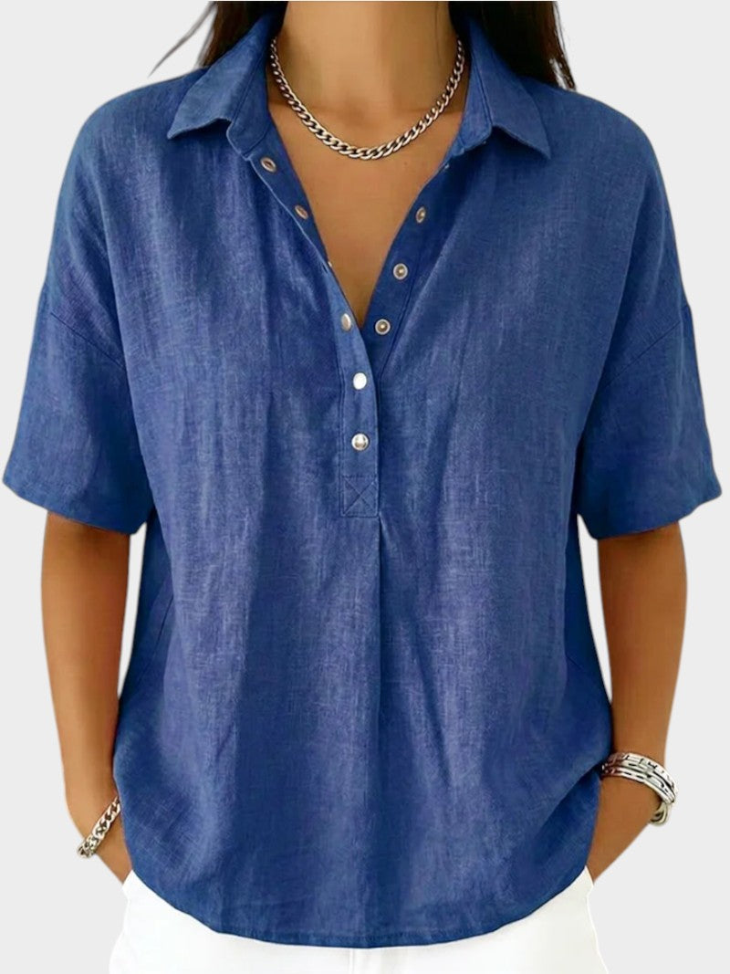Alaira - Blusa de cuello en V de tacto suave
