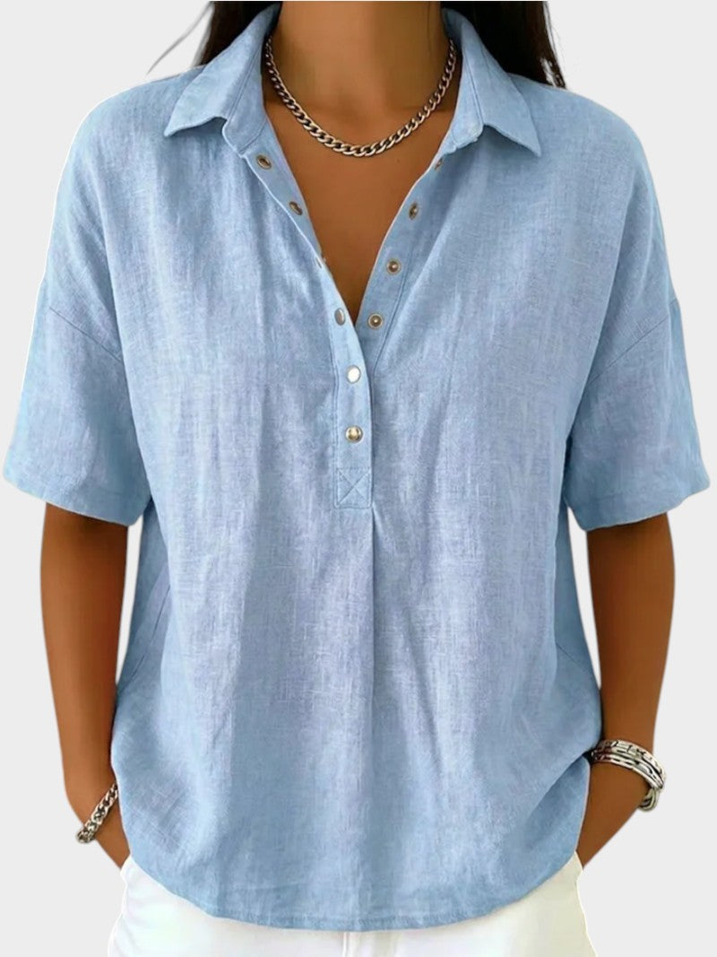 Alaira - Blusa de cuello en V de tacto suave