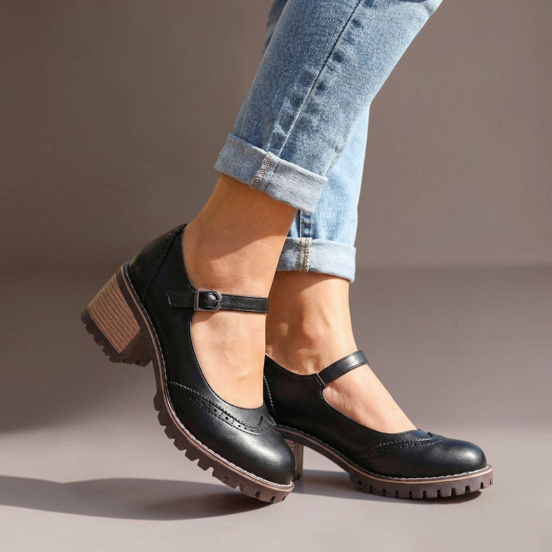 Ilyra - Zapatos de tacón ancho con hebilla