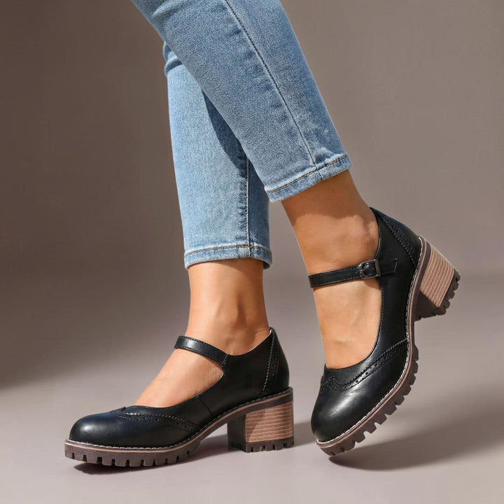 Ilyra - Zapatos de tacón ancho con hebilla