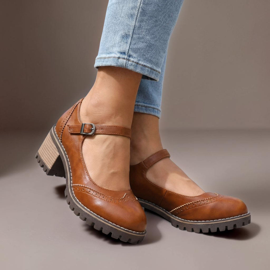 Ilyra - Zapatos de tacón ancho con hebilla