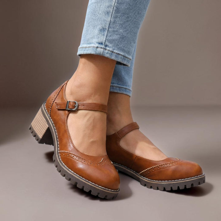 Ilyra - Zapatos de tacón ancho con hebilla