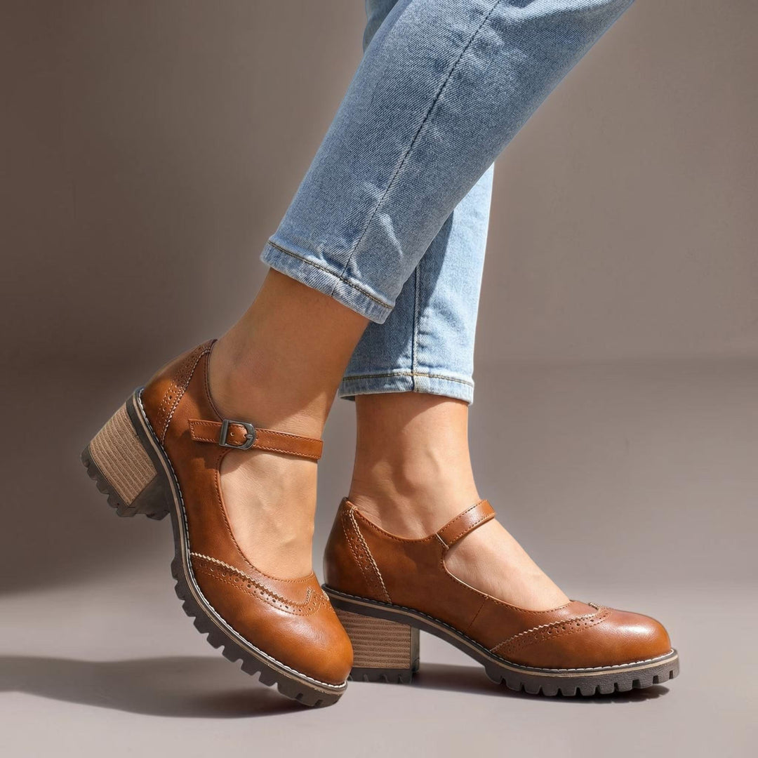 Ilyra - Zapatos de tacón ancho con hebilla