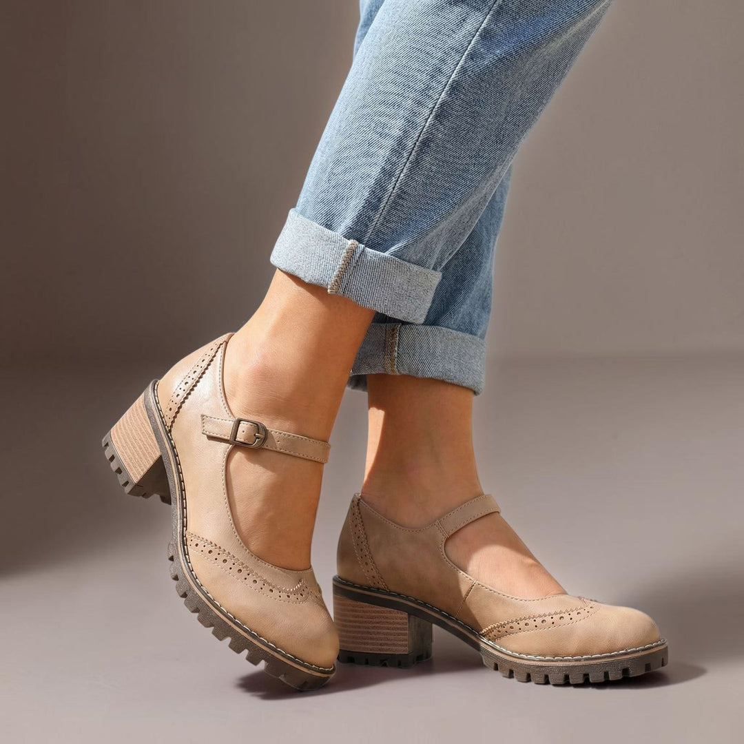 Ilyra - Zapatos de tacón ancho con hebilla