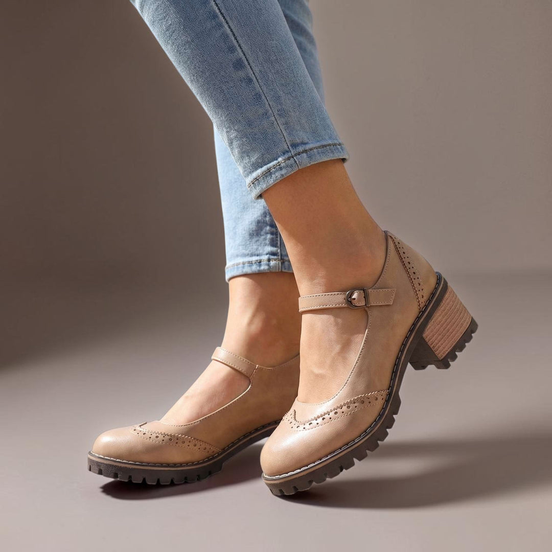 Ilyra - Zapatos de tacón ancho con hebilla