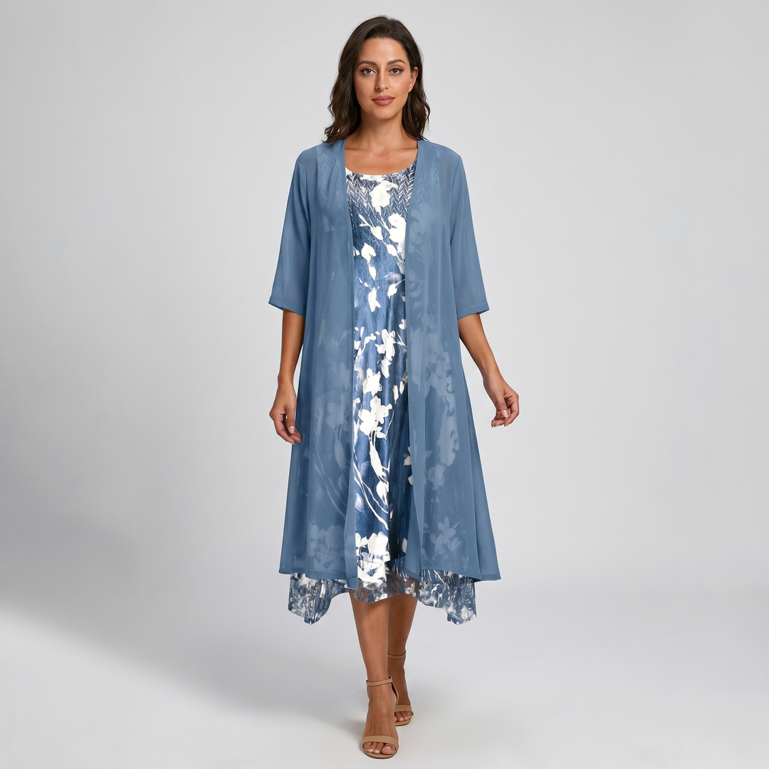 Delavelle - Conjunto elegante con vestido midi a capas