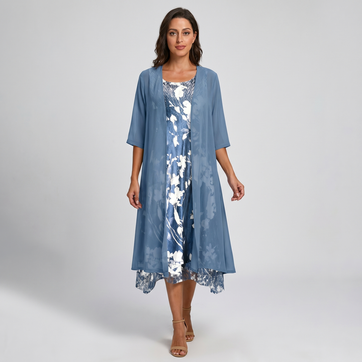 Delavelle - Conjunto elegante con vestido midi a capas