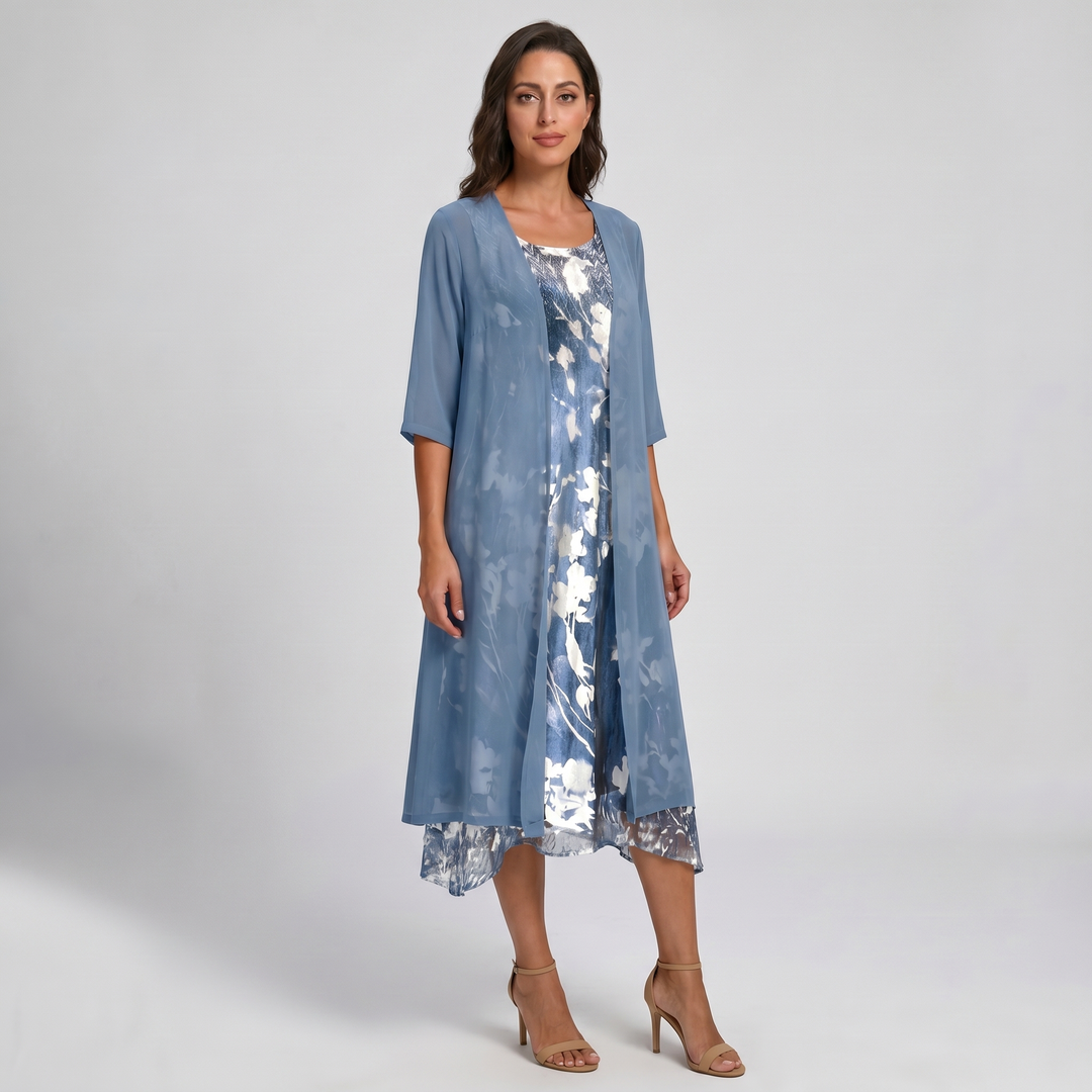 Delavelle - Conjunto elegante con vestido midi a capas