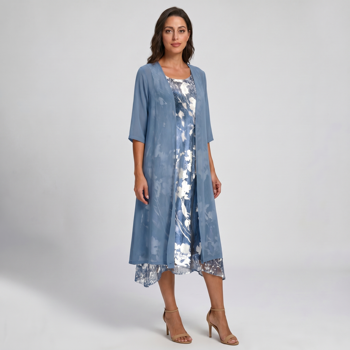 Delavelle - Conjunto elegante con vestido midi a capas