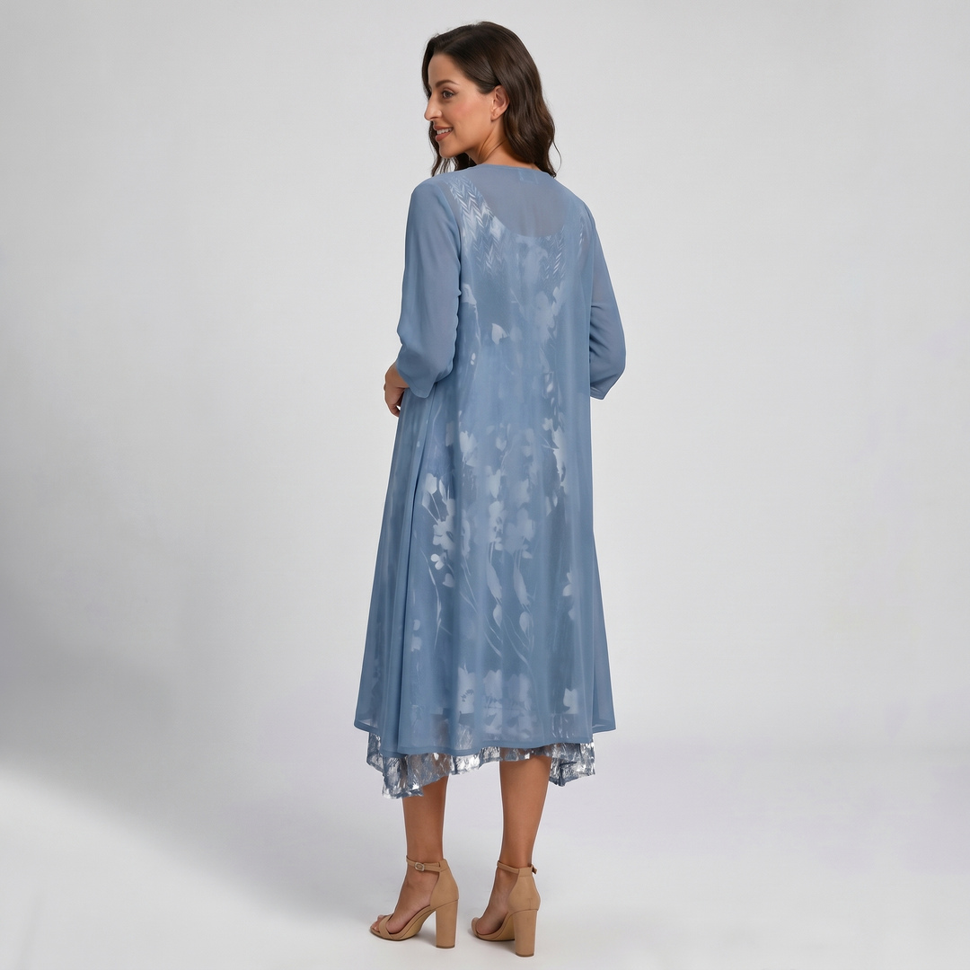 Delavelle - Conjunto elegante con vestido midi a capas