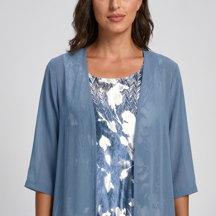 Delavelle - Conjunto elegante con vestido midi a capas