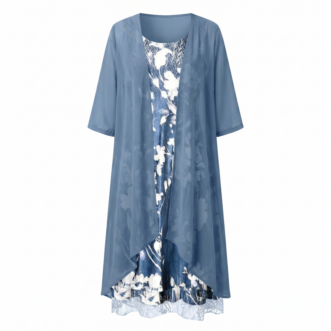 Delavelle - Conjunto elegante con vestido midi a capas