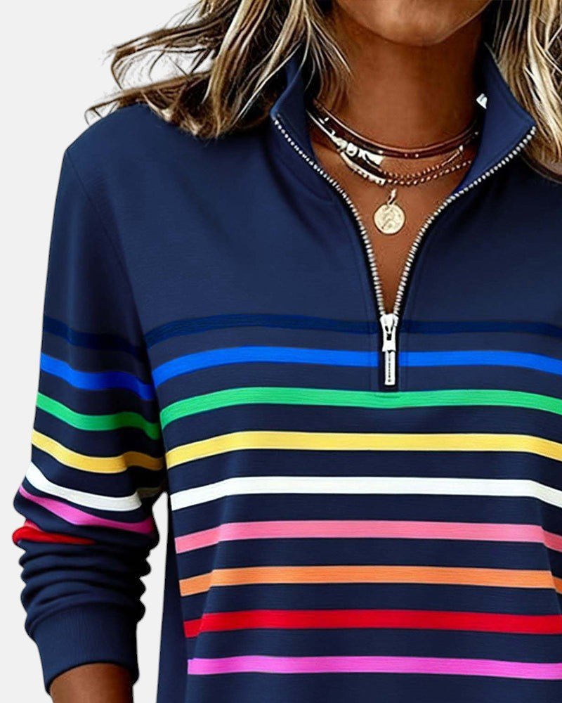 Corinelle - Sudadera de media cremallera a rayas con acabado suave al tacto