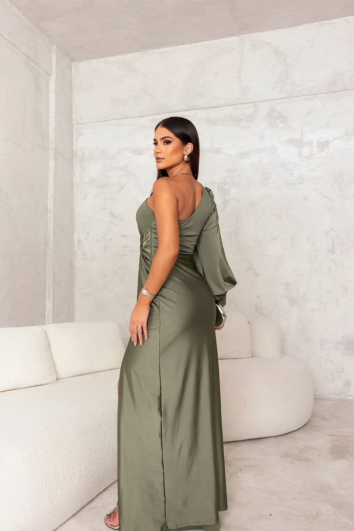 Xiomara - Vestido largo de un solo hombro con tacto suave